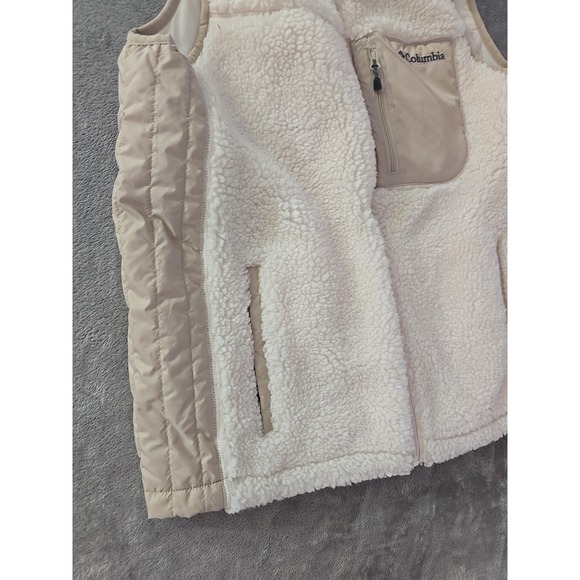 Columbia Fireside Sherpa Full Zip Vest Pockets Polyester Cream Womens Sz M Gorp - Picture 3 of 7